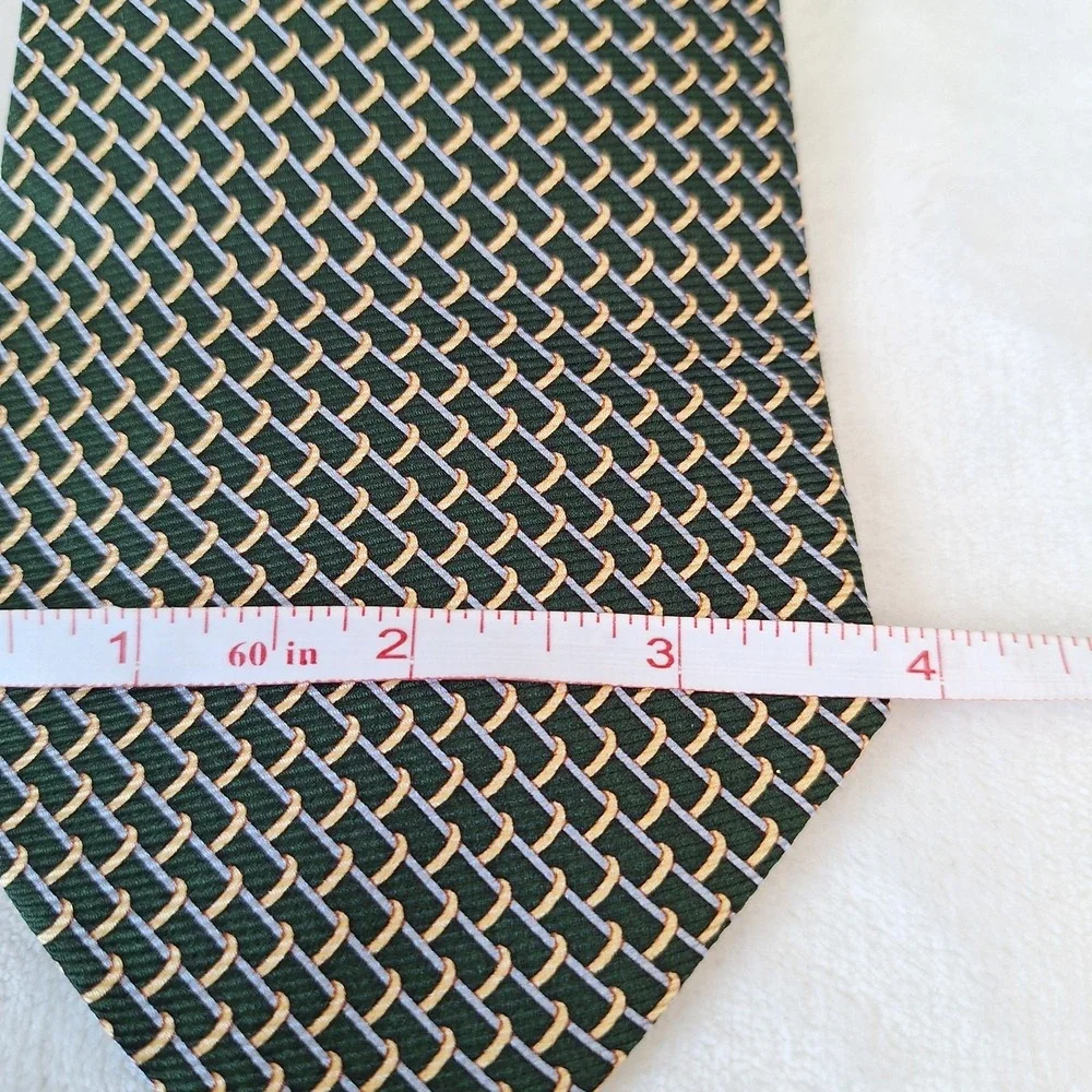 Brooks Brothers 346‎ Green Gold Geometric Tie Preppy Dapper Silk Wedding USA New